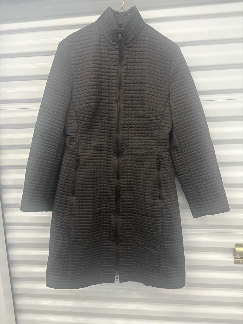 Prada Brown Quilted Mid-Length Zip Front Coat Made in Italy